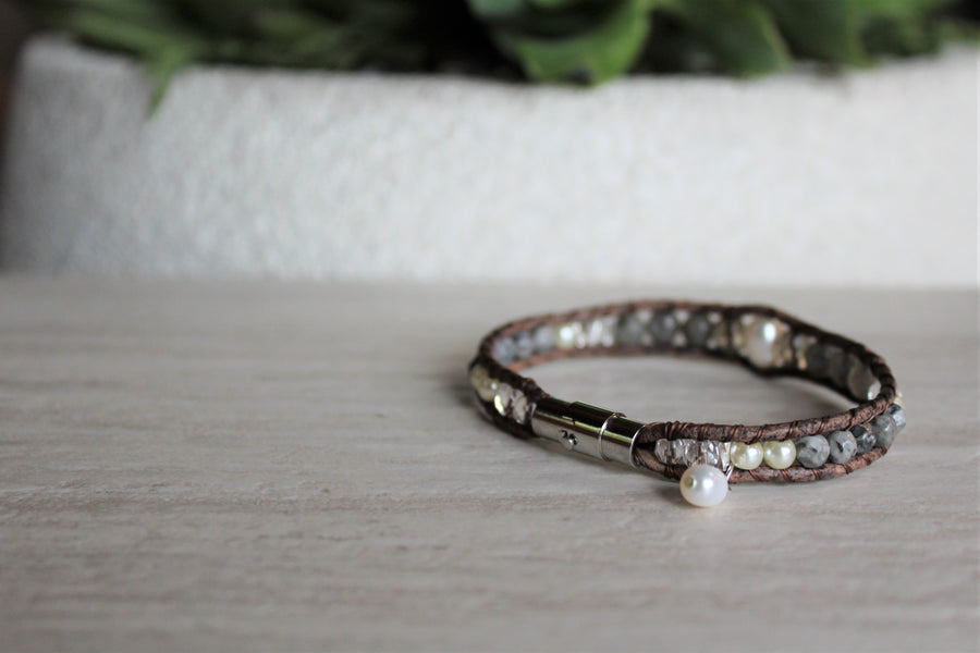 Labradorite Pearl Bracelet - Woven Stone Co.