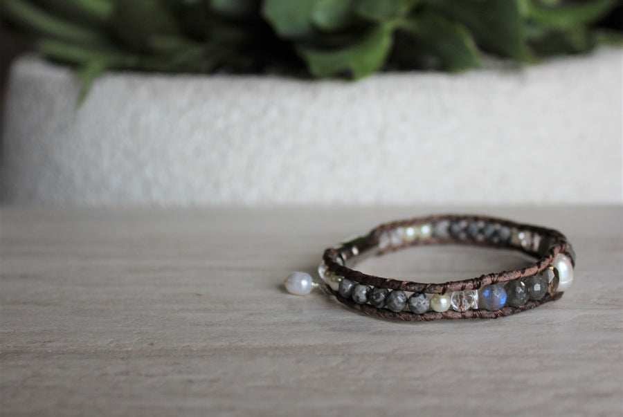 Labradorite Pearl Bracelet - Woven Stone Co.