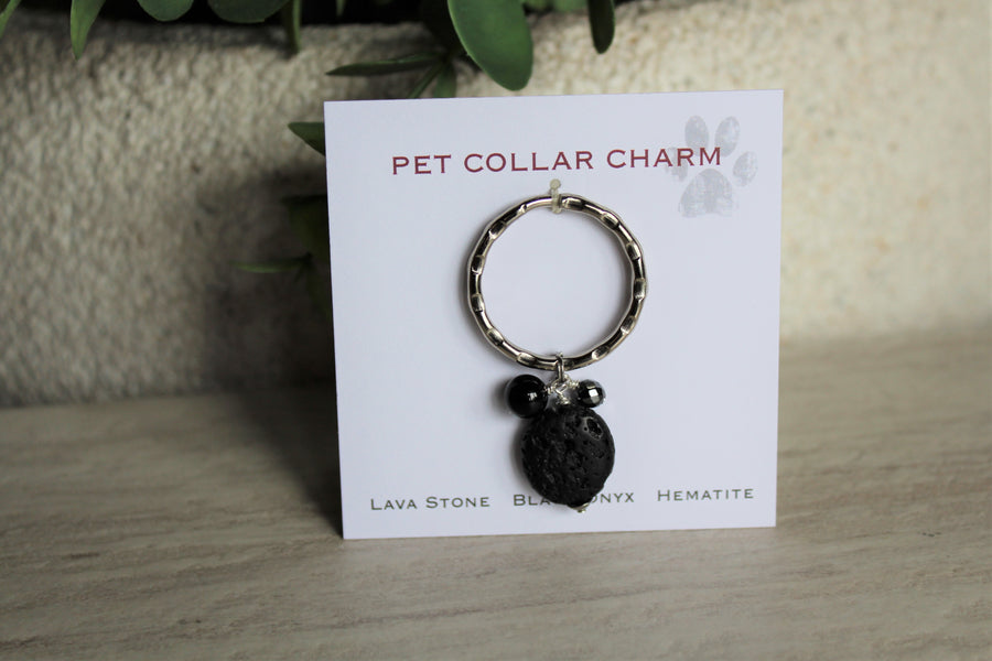 Pet Collar Charm - Lava Stone, Black Onyx, Hematite