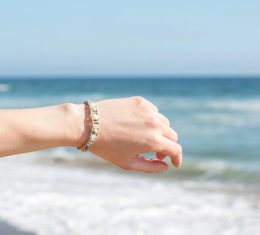 Aquamarine Pearl Bracelet - Woven Stone Co.