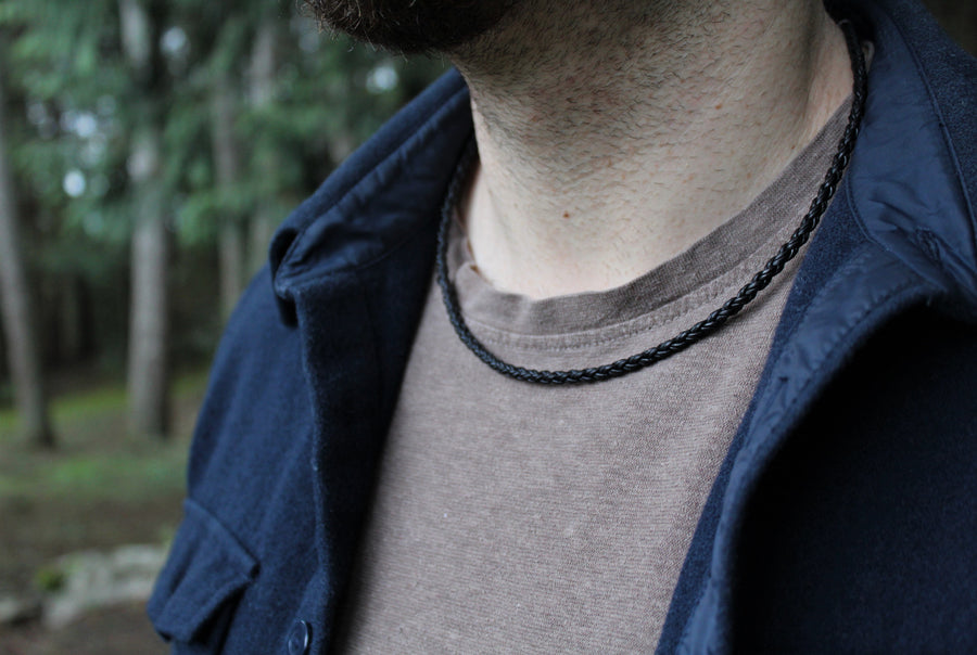 Mens Black Leather Necklace