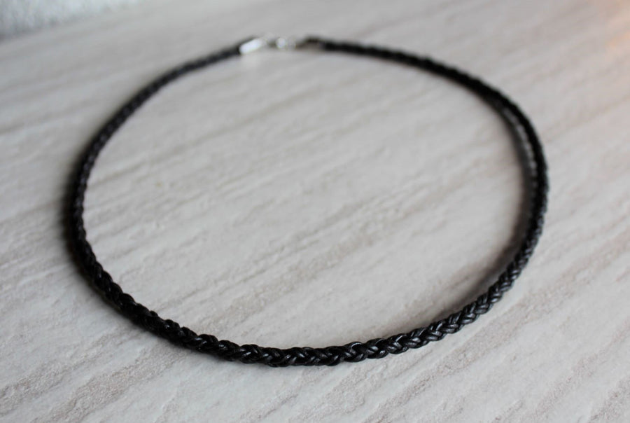 Mens Black Leather Necklace