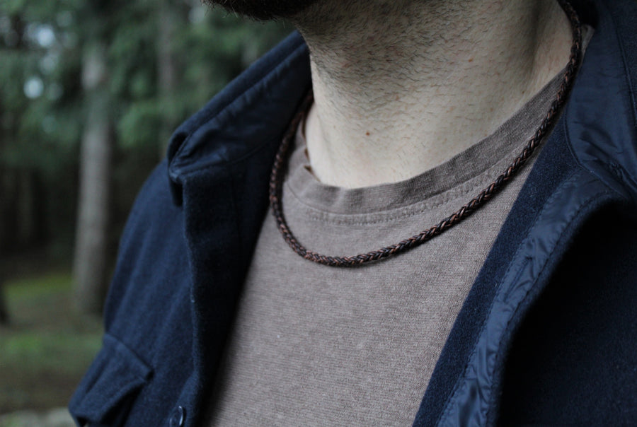 Mens Antique Brown Leather Necklace