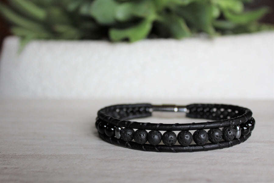 Woven Stone Bracelet Kit - Mens Lava Rock Bracelet