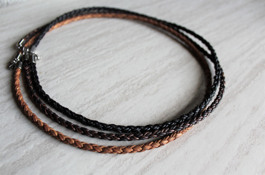 Mens Antique Brown Leather Necklace