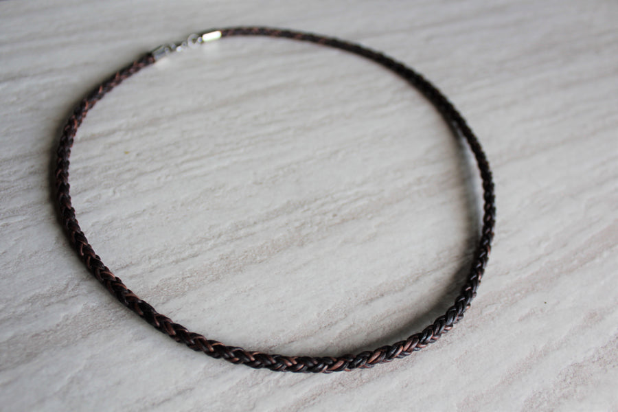 Mens Black Leather Necklace Woven Stone Co