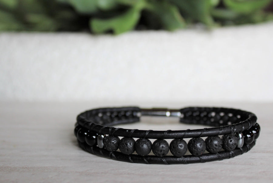 Mens Lava Rock Bracelet - Woven Stone Co.