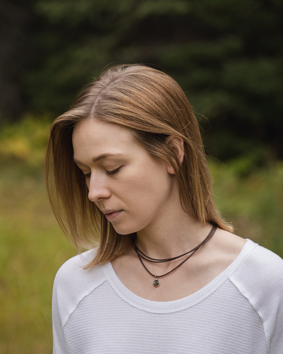 Grey Leather +  Labradorite Necklace - Woven Stone Co.