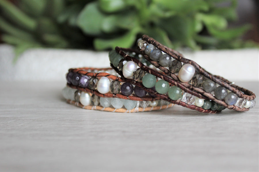 Aquamarine Pearl Bracelet - Woven Stone Co.