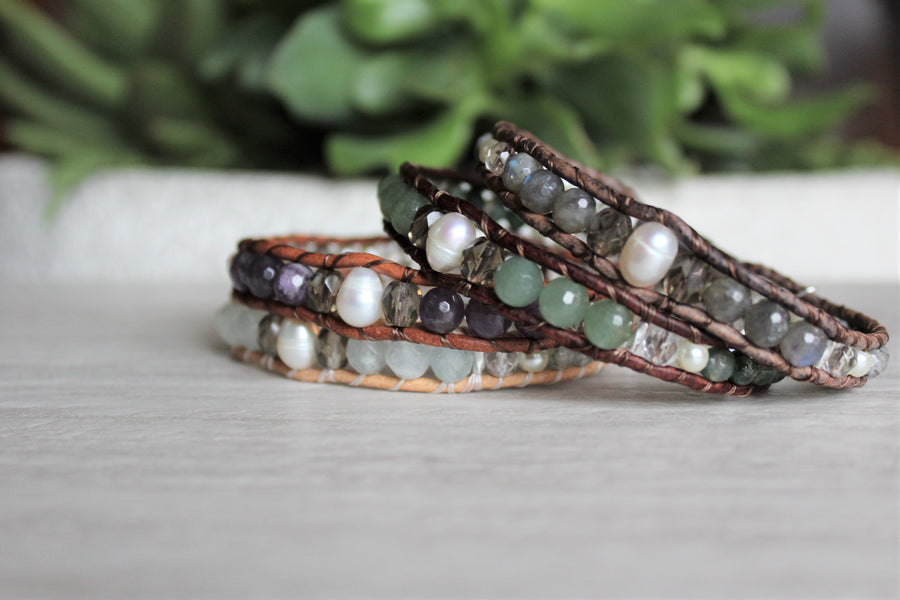 Labradorite Pearl Bracelet - Woven Stone Co.