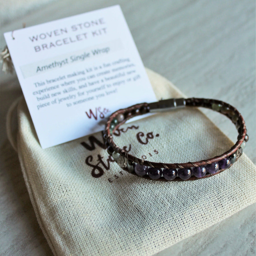 Woven Stone Bracelet Kit - Amethyst Single Wrap