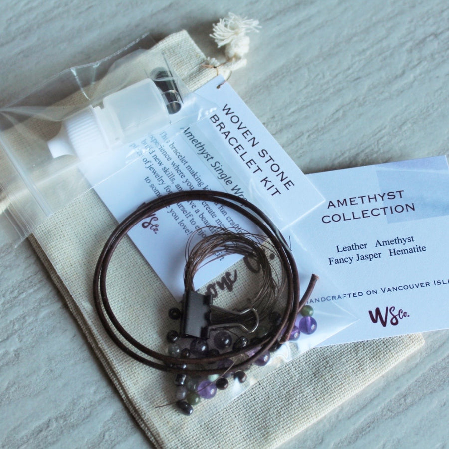 Woven Stone Bracelet Kit - Amethyst Single Wrap