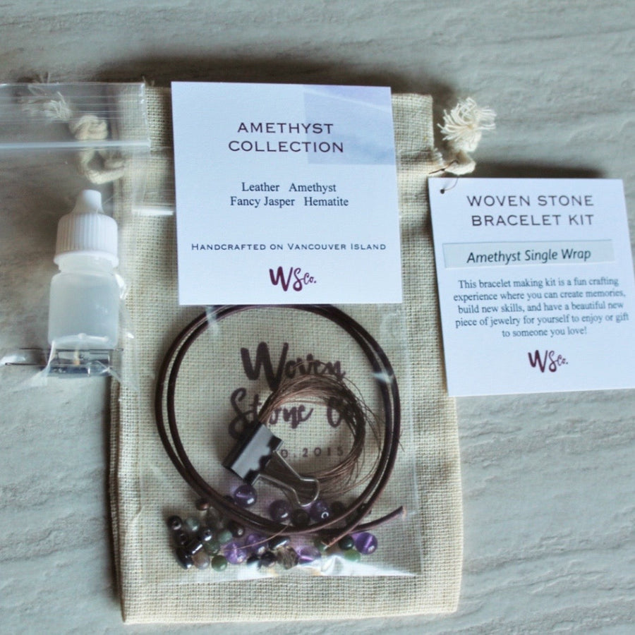 Woven Stone Bracelet Kit - Amethyst Single Wrap