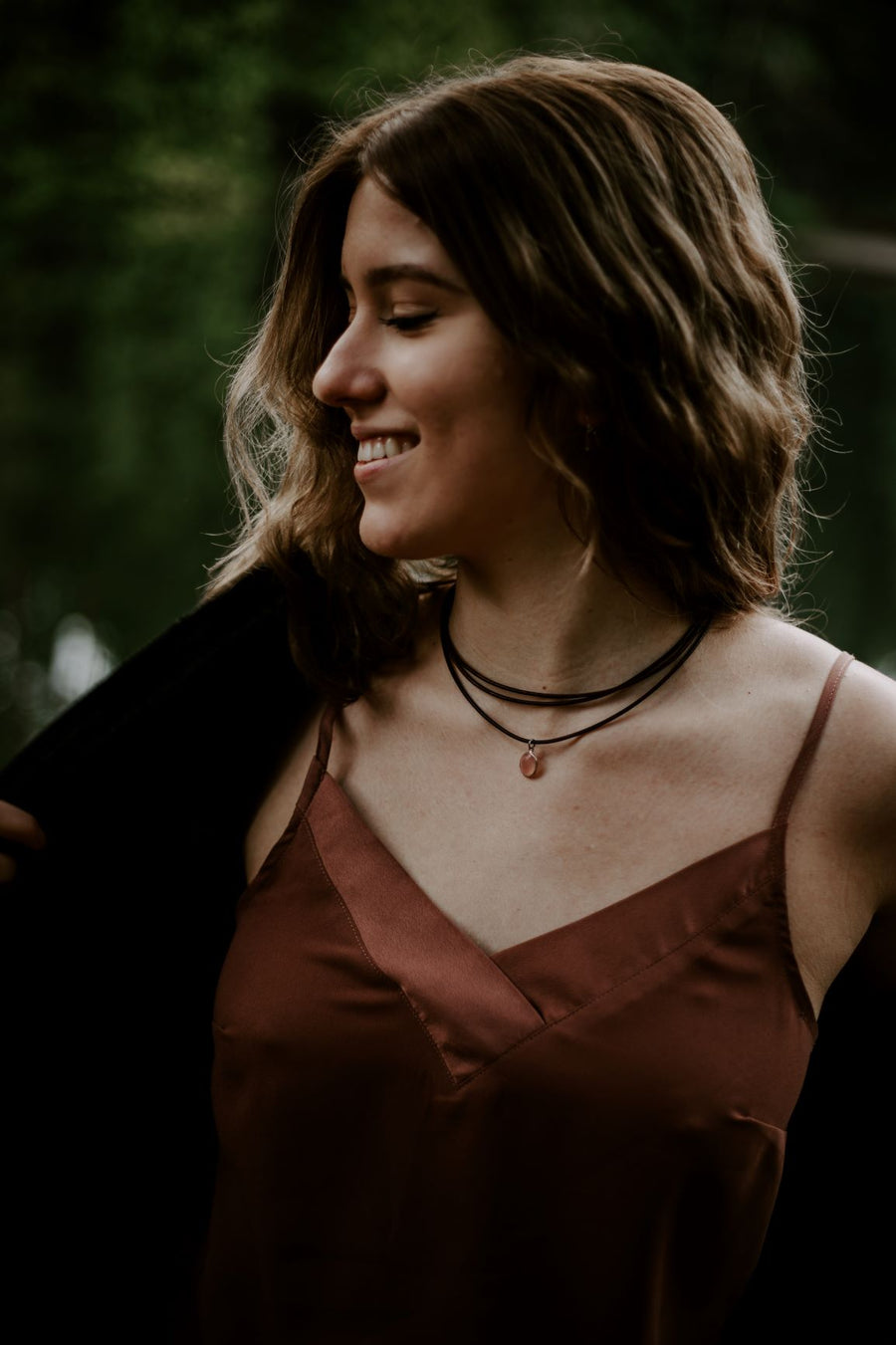 Antique Brown Leather + Rose Quartz Necklace