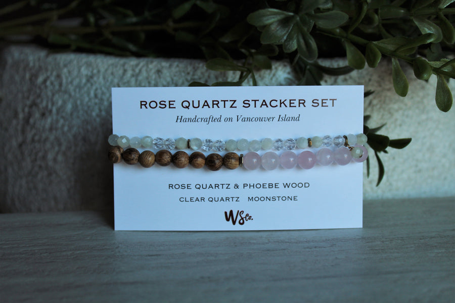 Rose Quartz + Moonstone Stacker Set