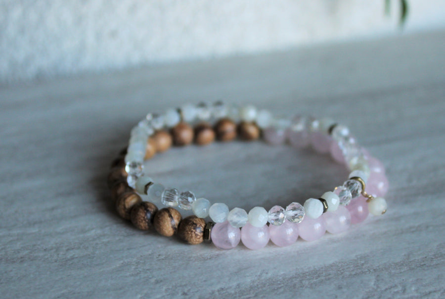 Rose Quartz + Moonstone Stacker Set