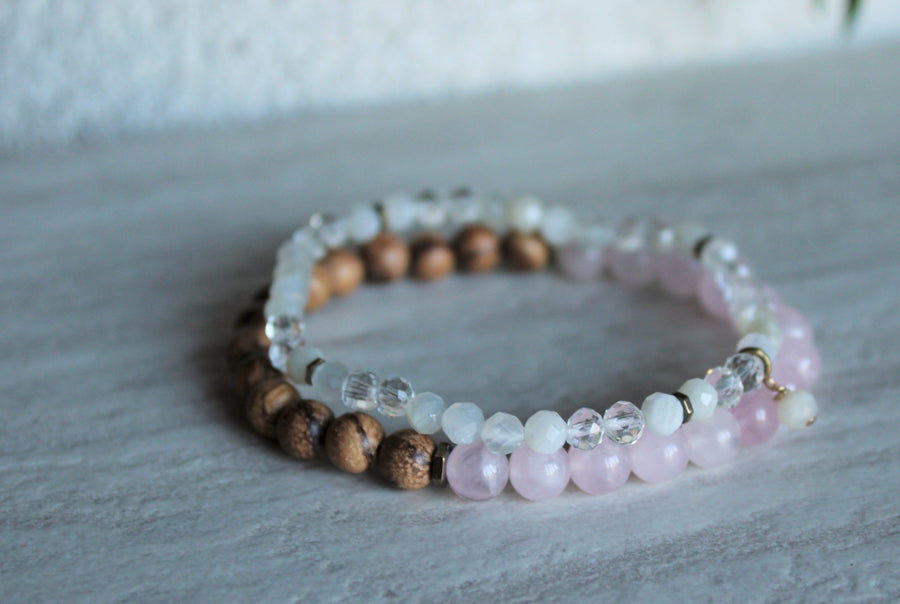 Rose Quartz + Moonstone Stacker Set
