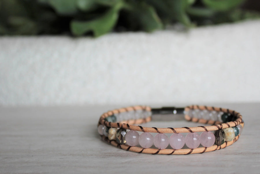 Rose Quartz Collection - Single Wrap Bracelet - Woven Stone Co.