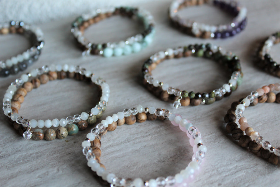 Labradorite + Moonstone Stacker Set