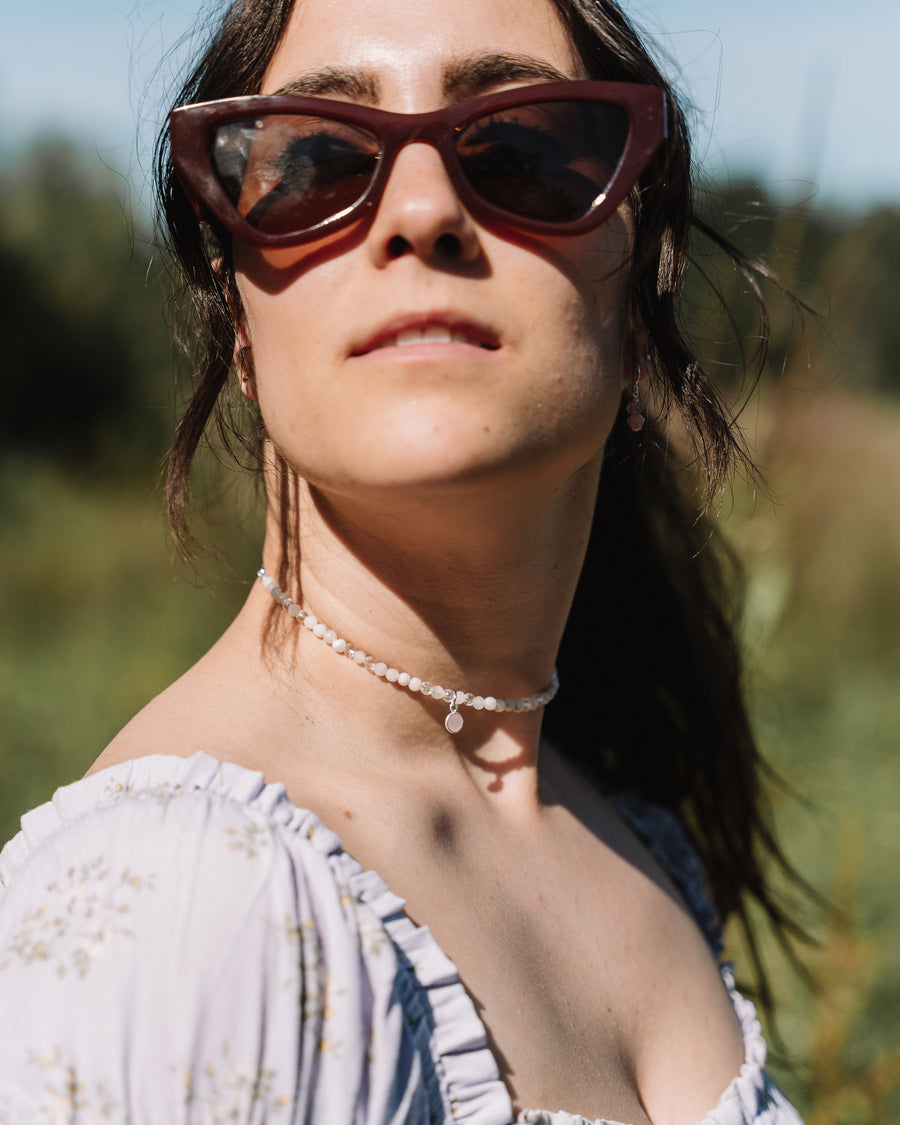 Beaded Necklace - White Agate + Rose Quartz