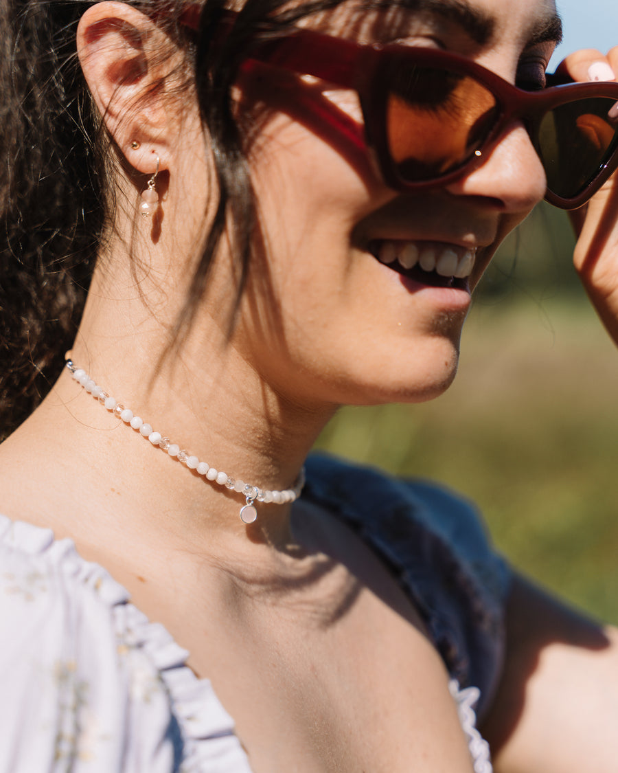 Beaded Necklace - White Agate + Rose Quartz