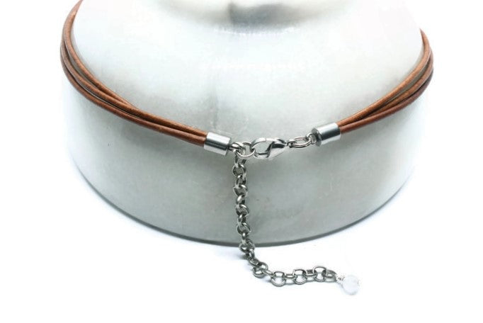 Tan Leather +  Clear Quartz Necklace - Woven Stone Co.