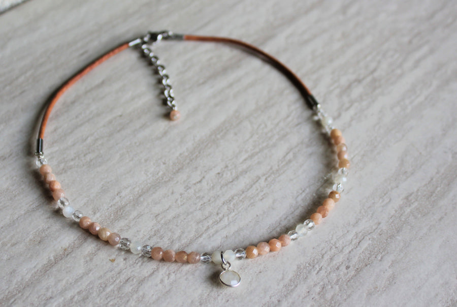 Beaded Necklace - Sunstone + Moonstone