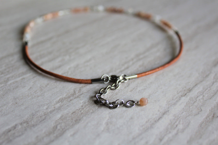 Beaded Necklace - Sunstone + Moonstone