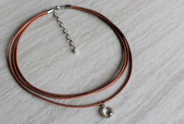 Tan Leather +  Clear Quartz Necklace - Woven Stone Co.