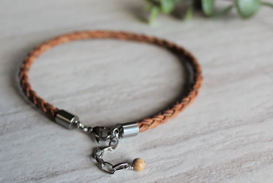 Tan Leather Anklet - Woven Stone Co.