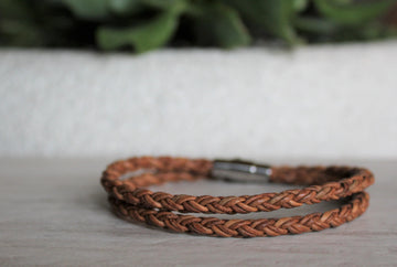 Tan Leather Double Wrap Bracelet - Woven Stone Co.