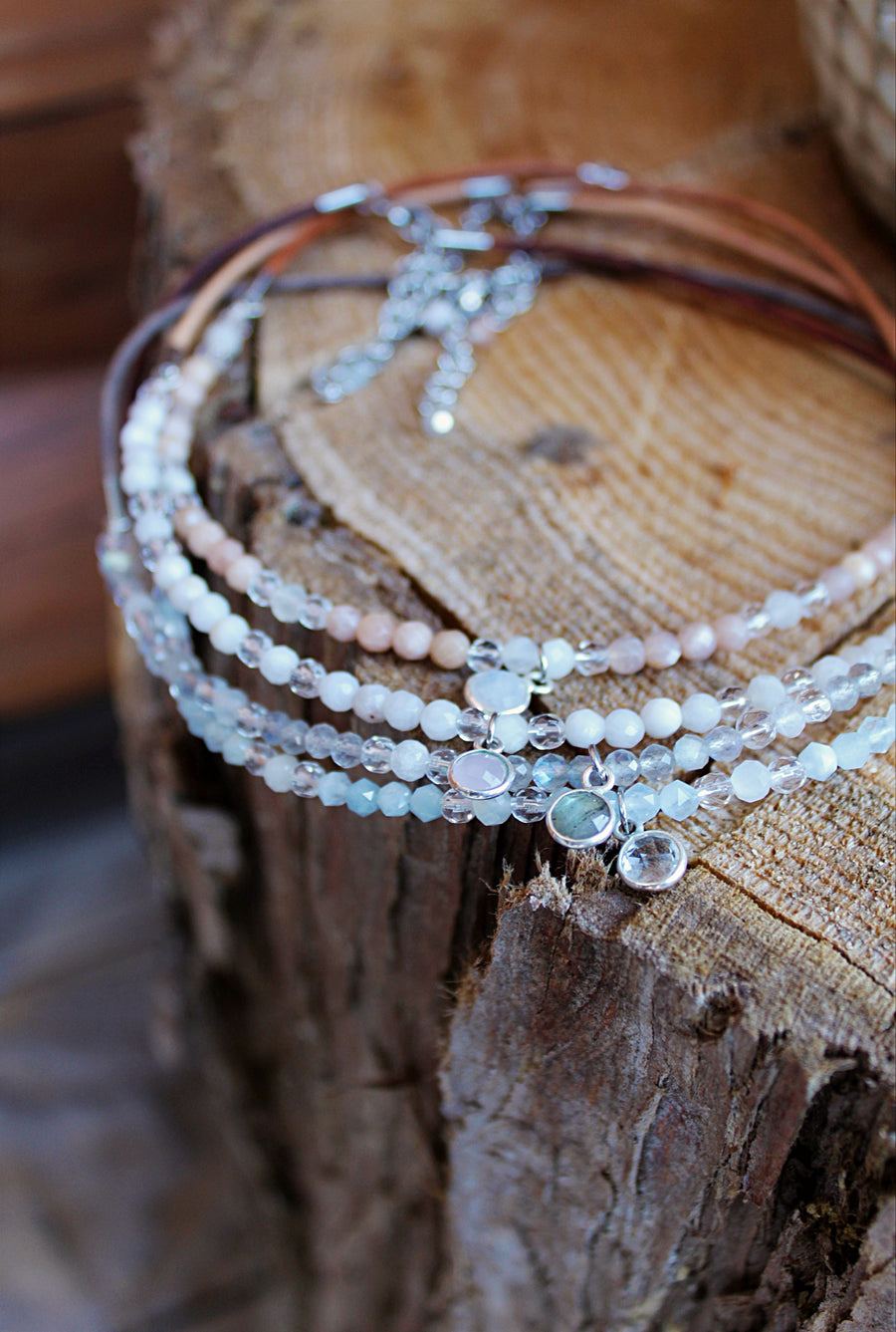 Beaded Necklace - White Agate + Rose Quartz